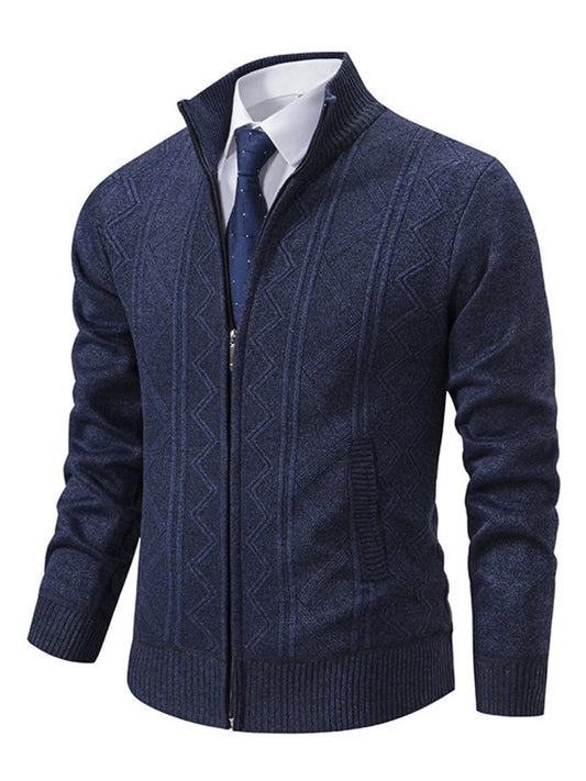 Men's Plus Size Zip-Up Cardigan with Stand Collar - Tigbul's Variety Fashion Shop