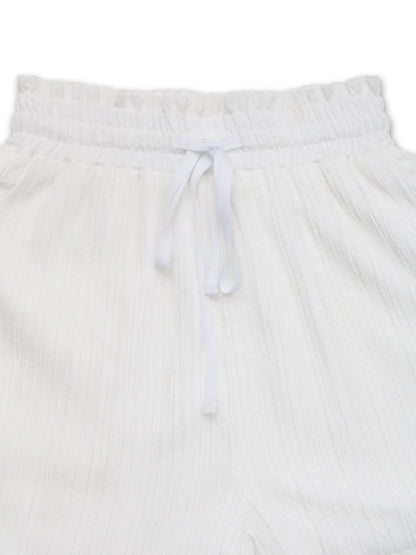 Frill Drawstring White Shorts with Pockets - Tigbul's Variety Fashion Shop