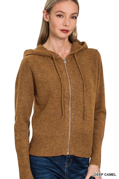 Zenana Drawstring Zip Up Hooded Cardigan - Tigbul's Variety Fashion Shop