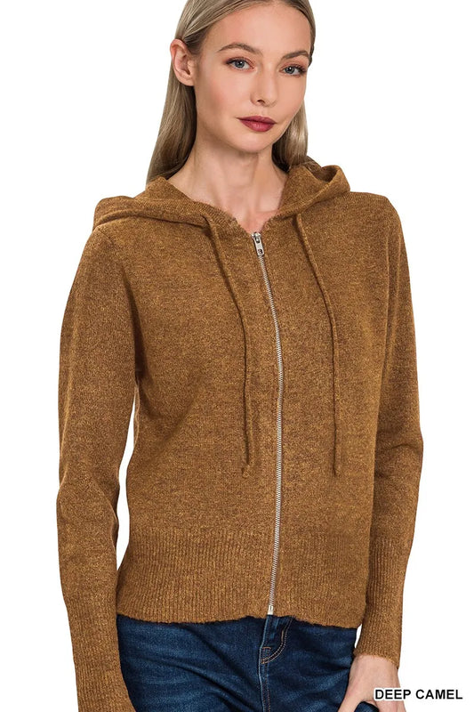 Zenana Drawstring Zip Up Hooded Cardigan - Tigbul's Variety Fashion Shop