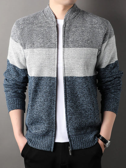 Men's Plus Size Color Block Zip Up Cardigan - Tigbul's Variety Fashion Shop