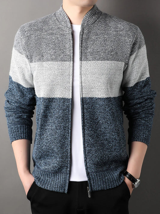Men's Plus Size Color Block Zip Up Cardigan - Tigbul's Variety Fashion Shop