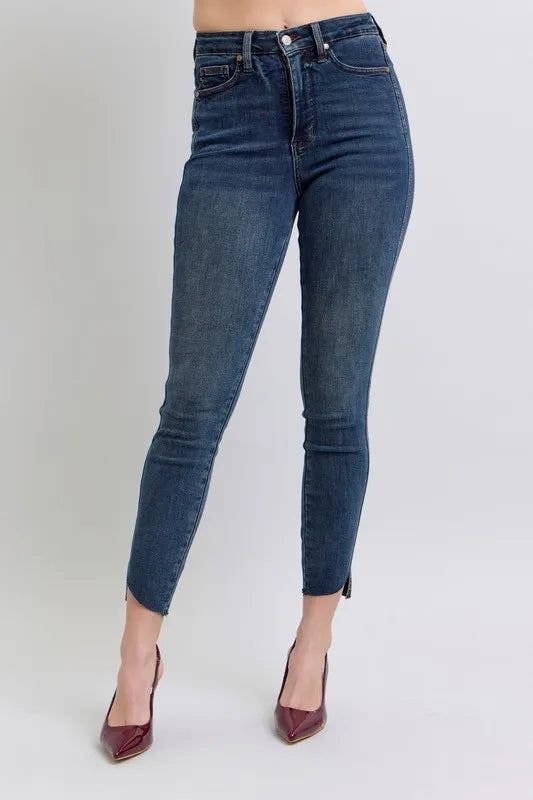 Judy Blue Full Size High Waist Tummy Control Step Hem Skinny Jeans Plus Size - Tigbul's Variety Fashion Shop