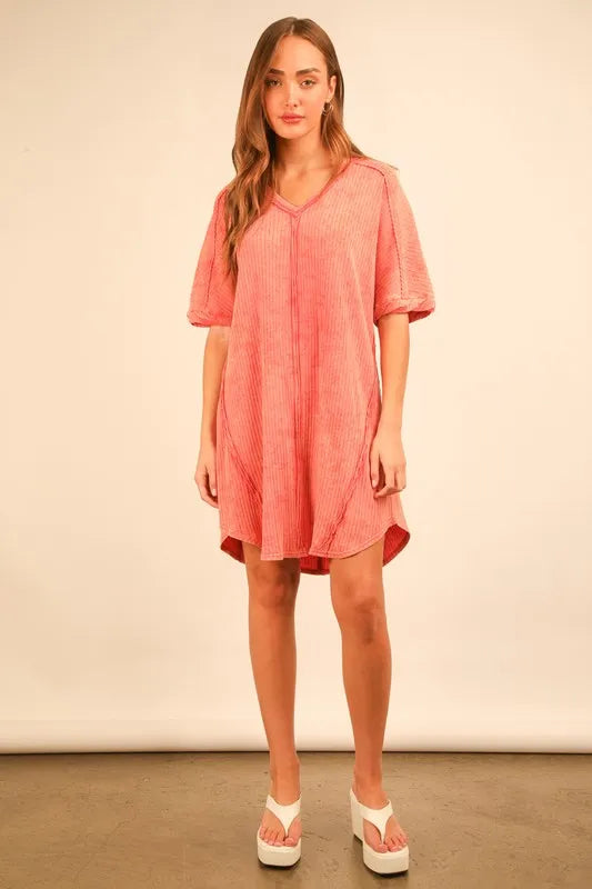 Plus Size Mineral Washed Ribbed Knit Mini Dress - Tigbul's Variety Fashion Shop