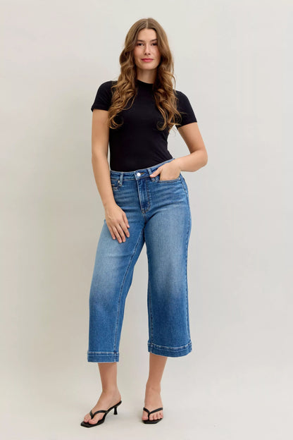 Judy Blue Mid Rise Crop Wide Leg Jeans - Tigbul's Variety Fashion Shop