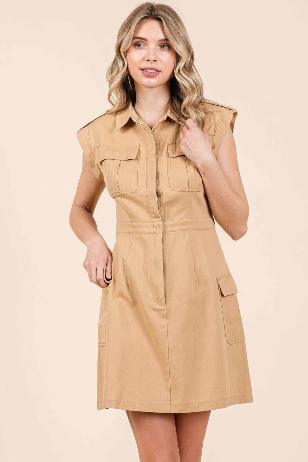 Mittoshop Cargo Pocket Half Button Mini Dress - Tigbul's Variety Fashion Shop