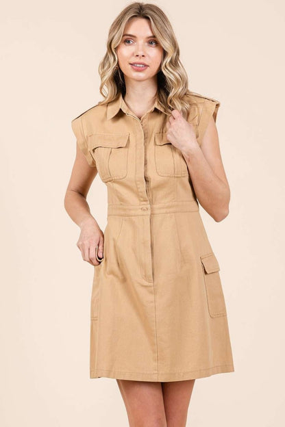 Mittoshop Cargo Pocket Half Button Mini Dress - Tigbul's Variety Fashion Shop