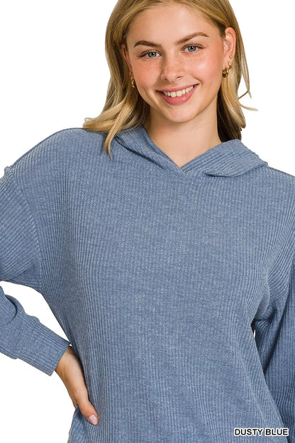 Zenana Ribbed Long Sleeve Hoodie - Tigbul's Variety Fashion Shop