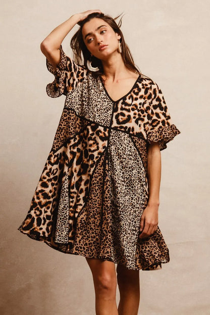 BiBi Leopard Prints Mix and Match Short Sleeves Dress - Tigbul's Variety Fashion Shop