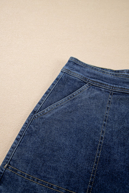 Asymmetrical Denim Skort with Pockets - Tigbul's Variety Fashion Shop
