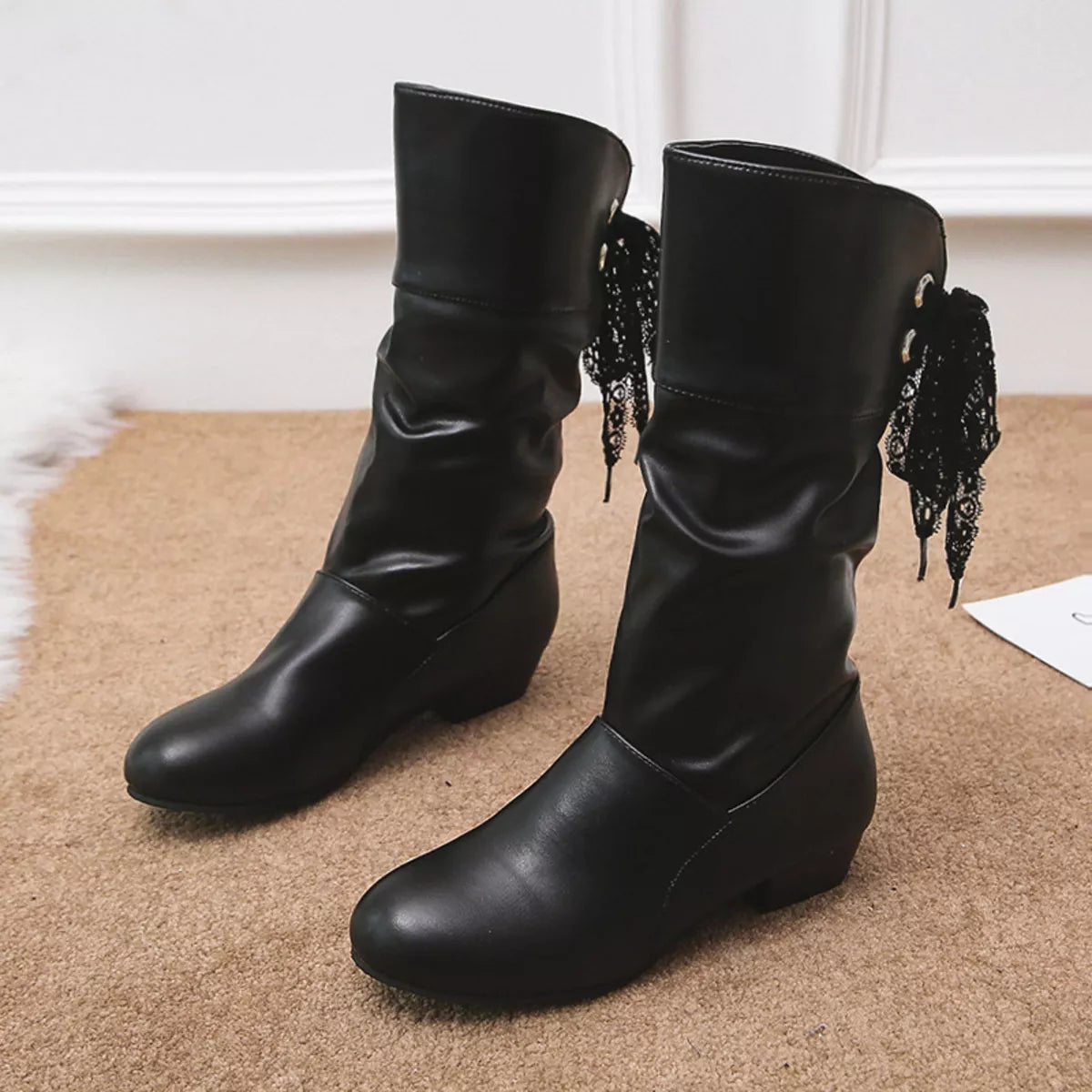 Round Toe Block Heels Boots - Tigbul's Variety Fashion Shop