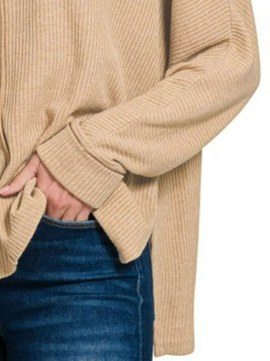 Zenana Ribbed Center Seam Dolman Sleeve Hi Low Sweater - Tigbul's Variety Fashion Shop