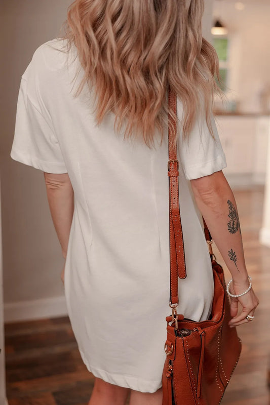Drop Shoulder Crew Neck Shift T Shirt Dress - Tigbul's Variety Fashion Shop