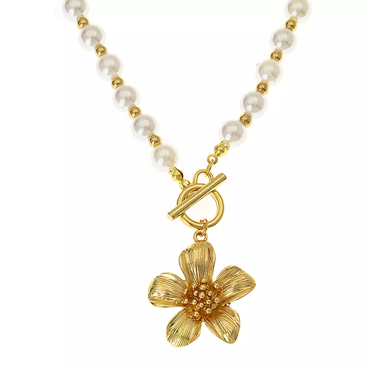 18K Gold-Plated Pearl Flower Pendant Necklace - Tigbul's Variety Fashion Shop