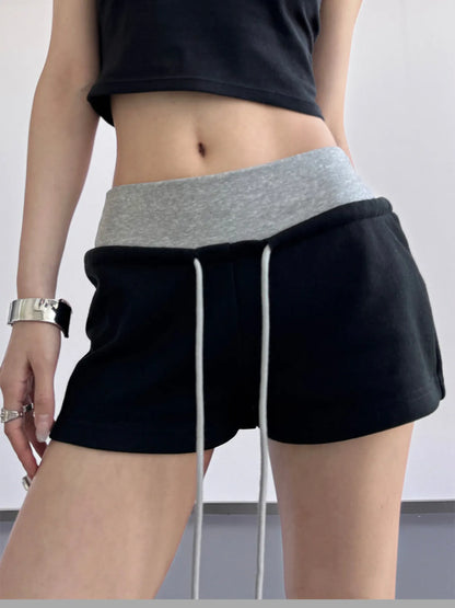 Drawstring Shorts with Contrast Waistband - Tigbul's Variety Fashion Shop
