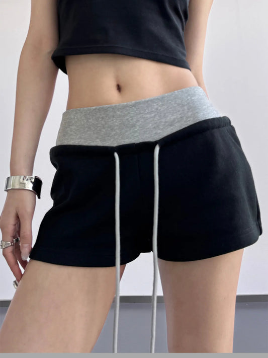 Drawstring Shorts with Contrast Waistband - Tigbul's Variety Fashion Shop