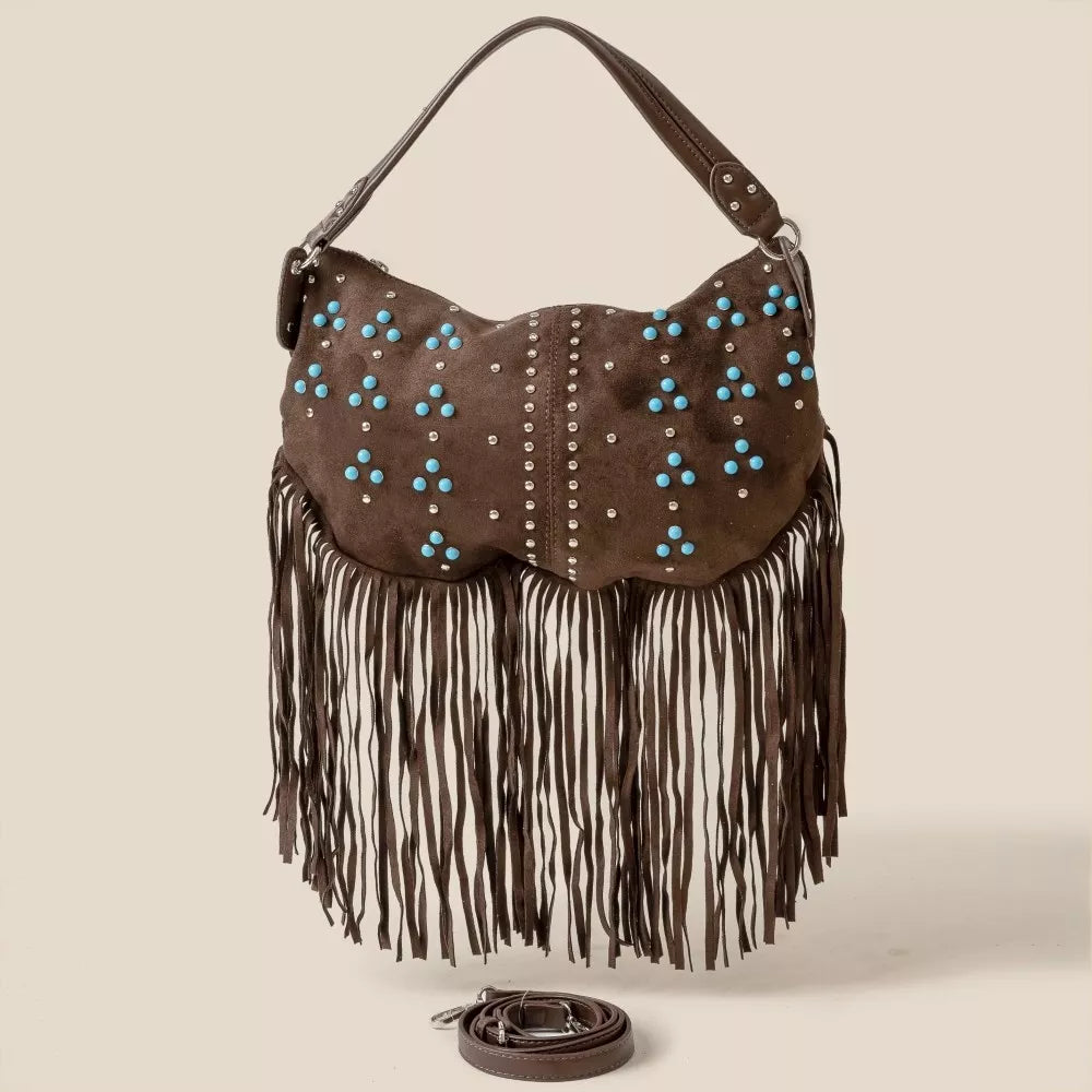 Fame Studded Pattern Multi Fringe Hobo Shoulder Bag - Tigbul's Variety Fashion Shop