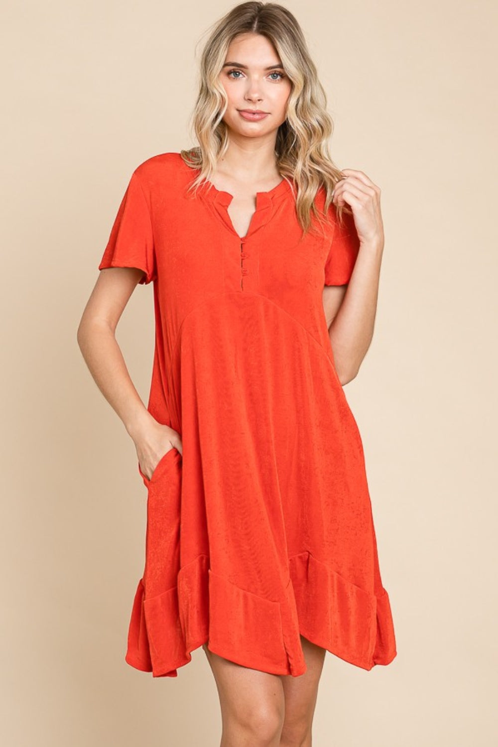 Culture Code Full Size Notched Short Sleeve Dress - Tigbul's Variety Fashion Shop