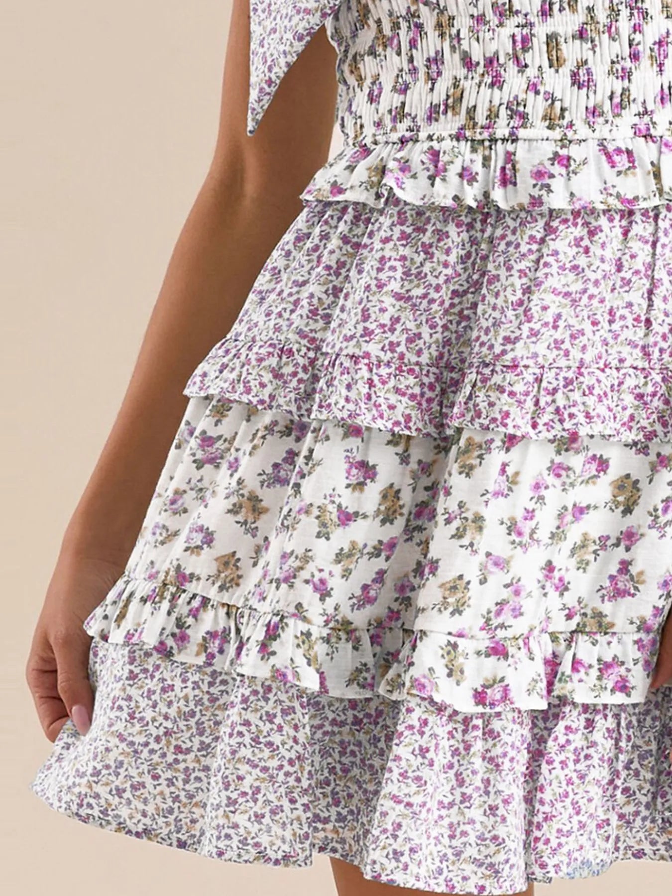 Floral Smocked Tie-Shoulder Summer Dress - Tigbul's Variety Fashion Shop