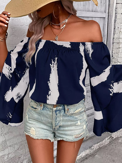 Off Shoulder Bell Sleeve Blouse - Tigbul's Variety Fashion Shop