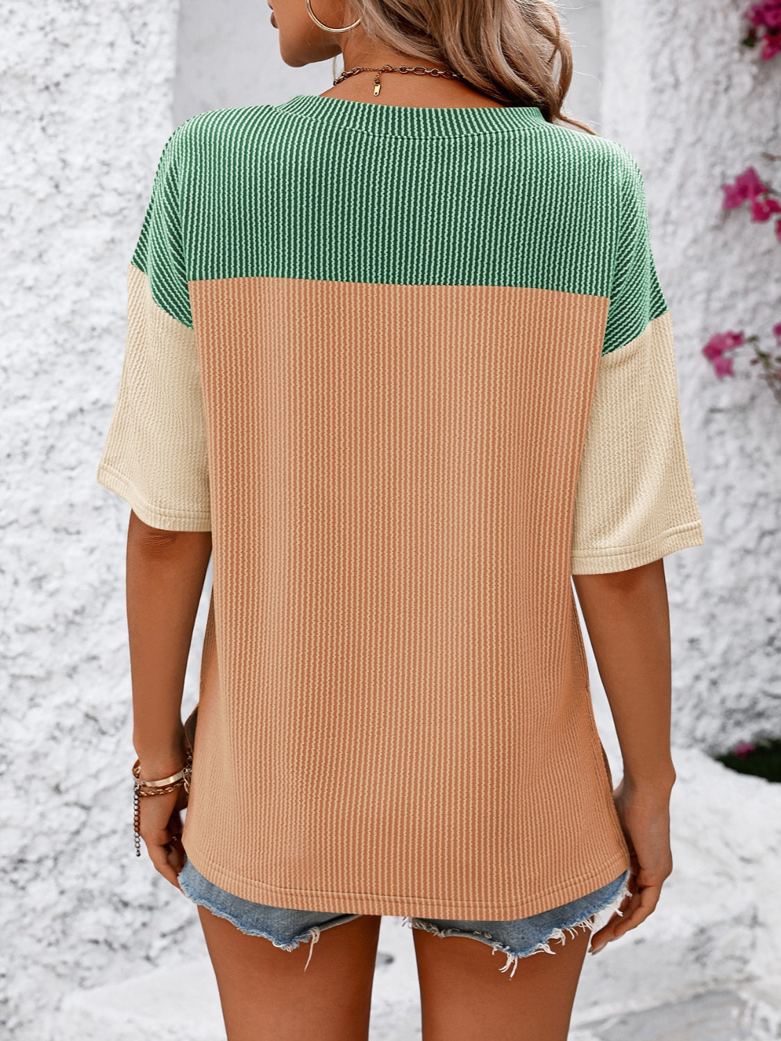 Color Block Round Neck Half Sleeve T-Shirt - Tigbuls Variety Fashion