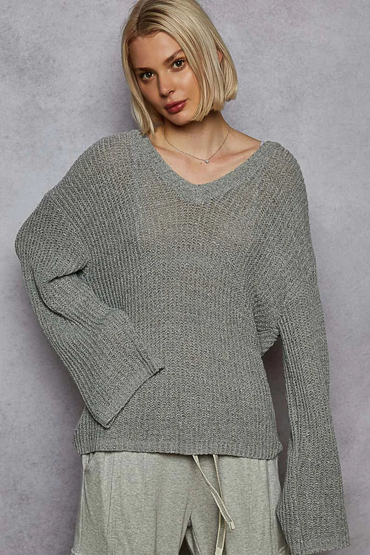 POL Oversized V-Neck Knit Top - Tigbul's Variety Fashion Shop