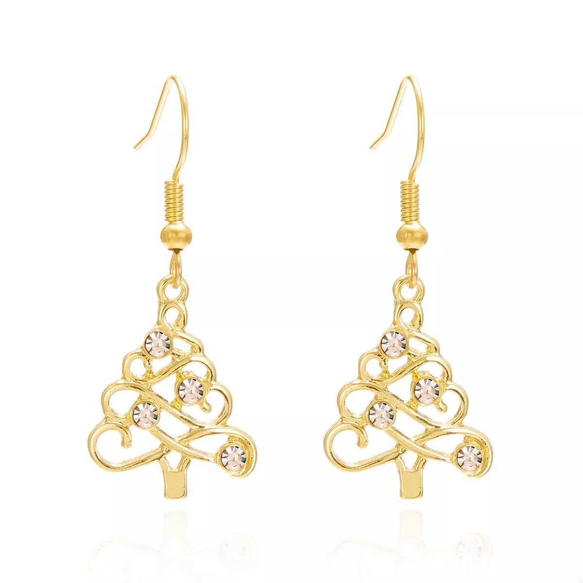18K Gold-Plated Rhinestone Christmas Tree Dangle Earrings - Tigbul's Variety Fashion Shop