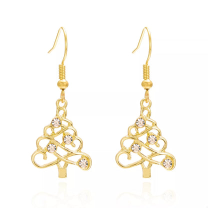 18K Gold-Plated Rhinestone Christmas Tree Dangle Earrings - Tigbul's Variety Fashion Shop