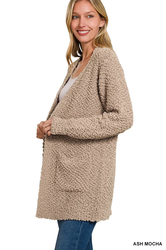 Zenana Long Sleeve Popcorn Sweater Cardigan with Pockets - Tigbul's Variety Fashion Shop