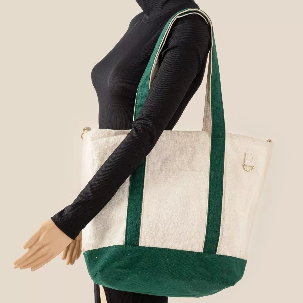 Fame Contrast Trim Tote Bag - Tigbul's Variety Fashion Shop