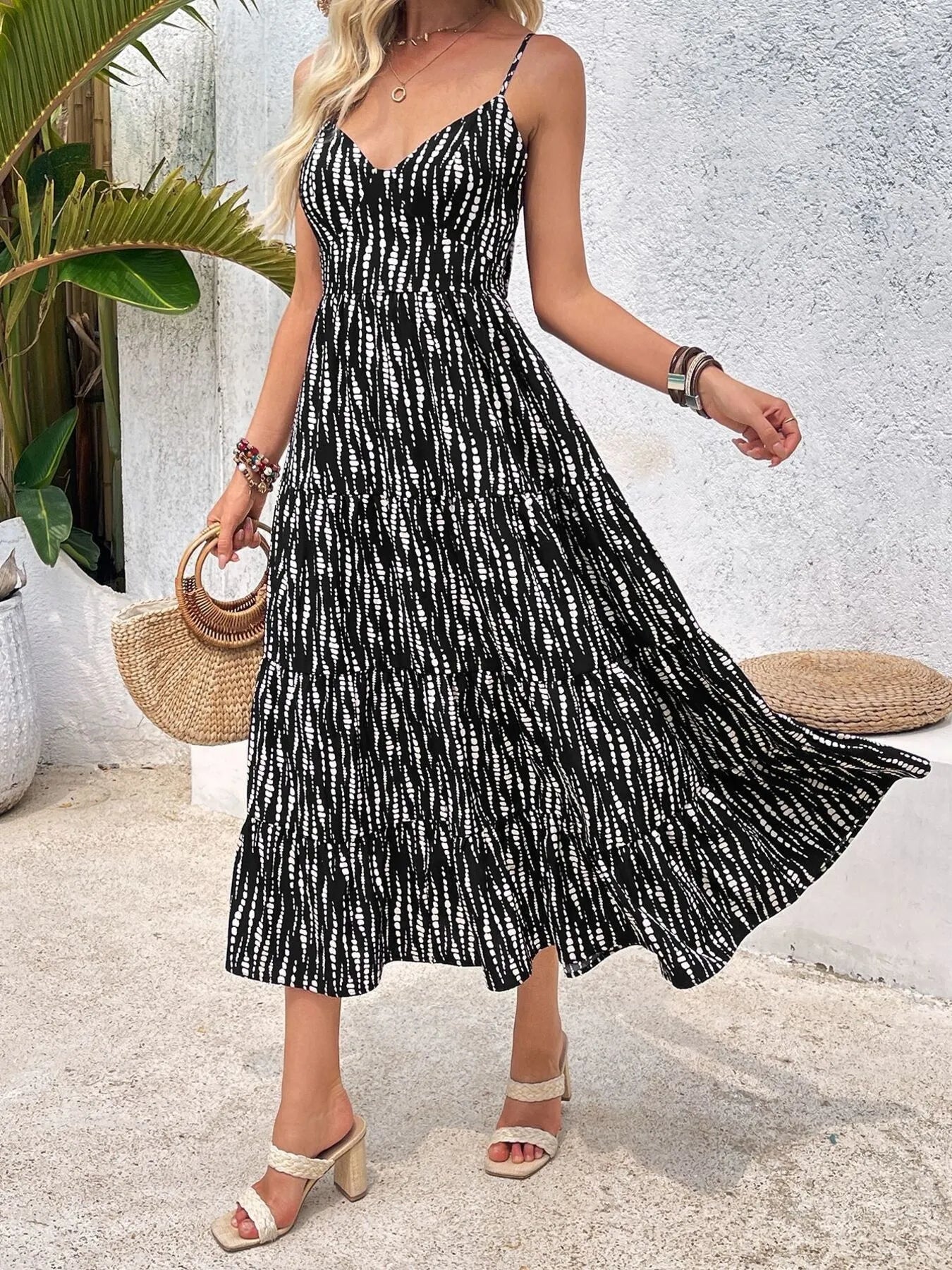 Tie Back Tiered Midi Cami Dress - Tigbul's Variety Fashion Shop