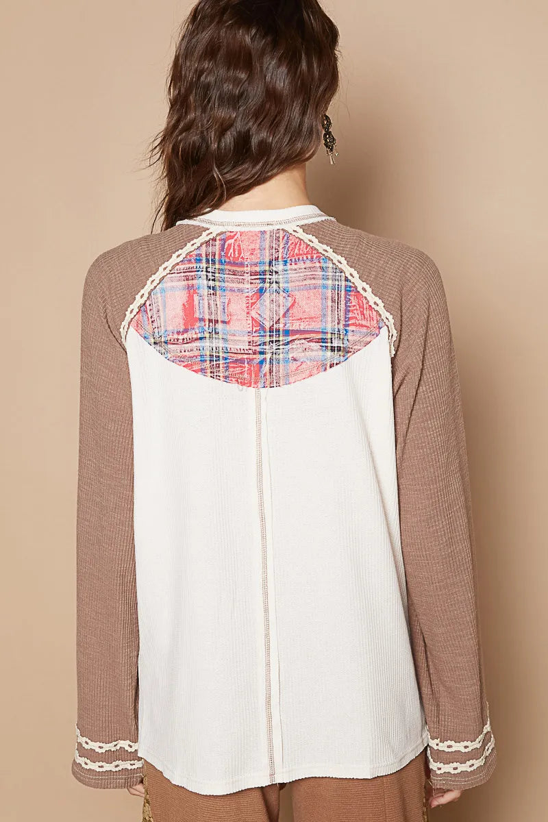 POL Plaid Number 06 Raglan Sleeve T-Shirt - Tigbul's Variety Fashion Shop