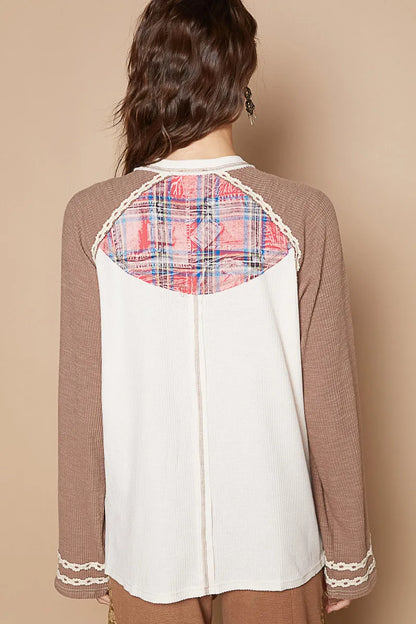 POL Plaid Number 06 Raglan Sleeve T-Shirt - Tigbul's Variety Fashion Shop