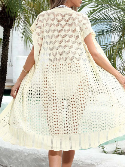 Open Front Short Sleeve Openwork Cover-Up - Tigbul's Variety Fashion Shop