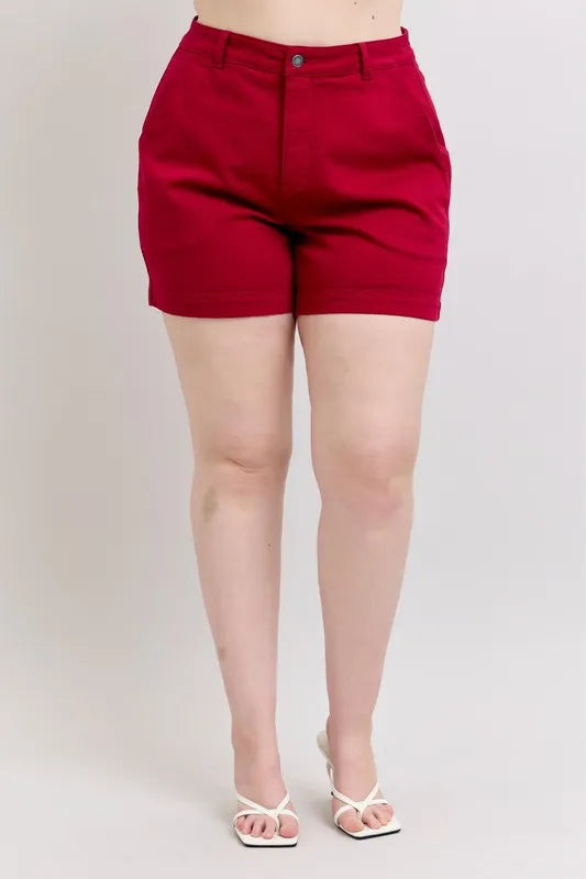 Judy Blue Plus Size High Waist Tummy Control Garment Dyed Heart Shaped Denim Shorts - Tigbul's Variety Fashion Shop