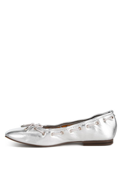 Marlow Metallic Eyelet Detail Bow Ballerinas - Tigbul's Variety Fashion Shop