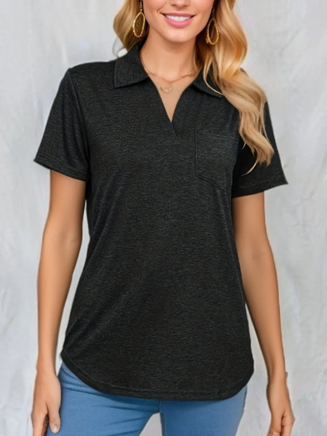 Johnny Collar Short Sleeve Top - Tigbul's Variety Fashion Shop