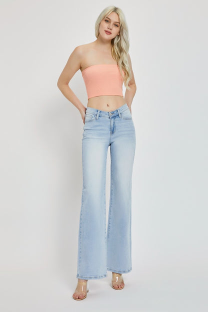 RISEN Full Size Wide Leg V Dipped Front Waist Jeans - Tigbul's Variety Fashion Shop