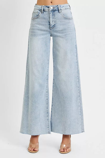 RISEN Full Size High Rise Ankle Wide Palazzo Jeans Plus Size - Tigbul's Variety Fashion Shop