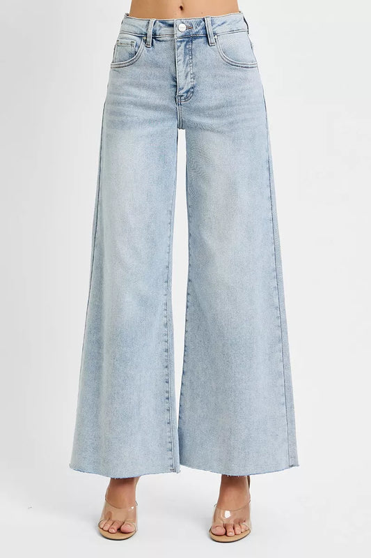 RISEN Full Size High Rise Ankle Wide Palazzo Jeans Plus Size - Tigbul's Variety Fashion Shop