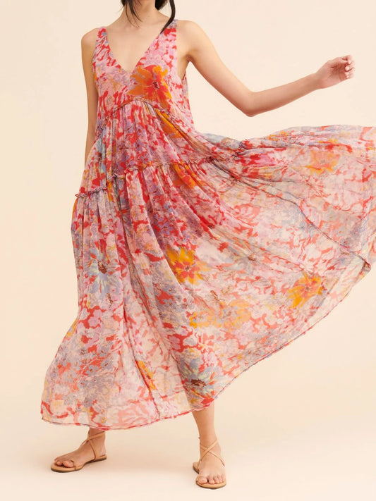 Printed V-Neck Sleeveless Dress - Tigbul's Variety Fashion Shop