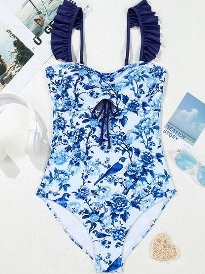 Cutout Ruffled Spaghetti Strap One-Piece Swimwear - Tigbul's Variety Fashion Shop