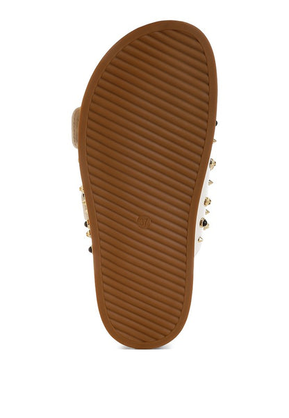 Jayata Metallic Stud Embellished Sliders - Tigbul's Variety Fashion Shop