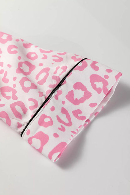 Leopard Print Button Up Top and Pants 2cps Pajama Set - Tigbul's Variety Fashion Shop