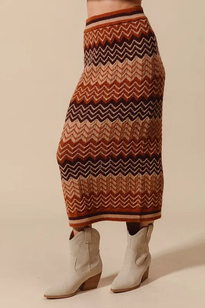 Multi Color Chevron Knit Skirt - Tigbul's Variety Fashion Shop