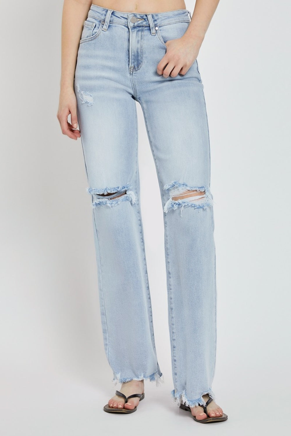 Risen Full Size High Rise Distressed Wide Leg Jeans - Tigbul's Variety Fashion Shop