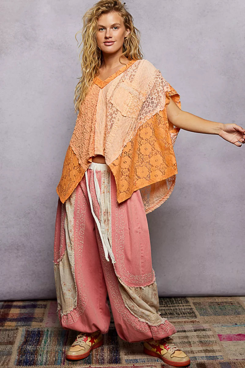 POL Asymmetrical V-Neck Short Sleeve Lace Top - Tigbul's Variety Fashion Shop