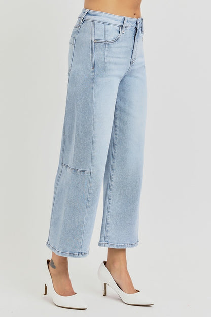 RISEN Full Size High Rise Seamed Detail Wide Leg Crop Jeans - Tigbul's Variety Fashion Shop