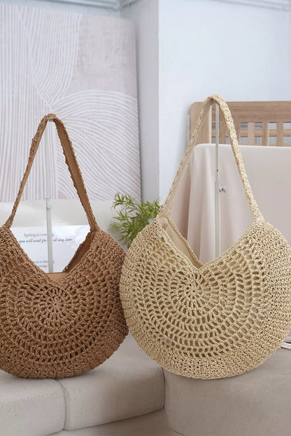 Round Woven Shoulder Bag - Tigbul's Variety Fashion Shop