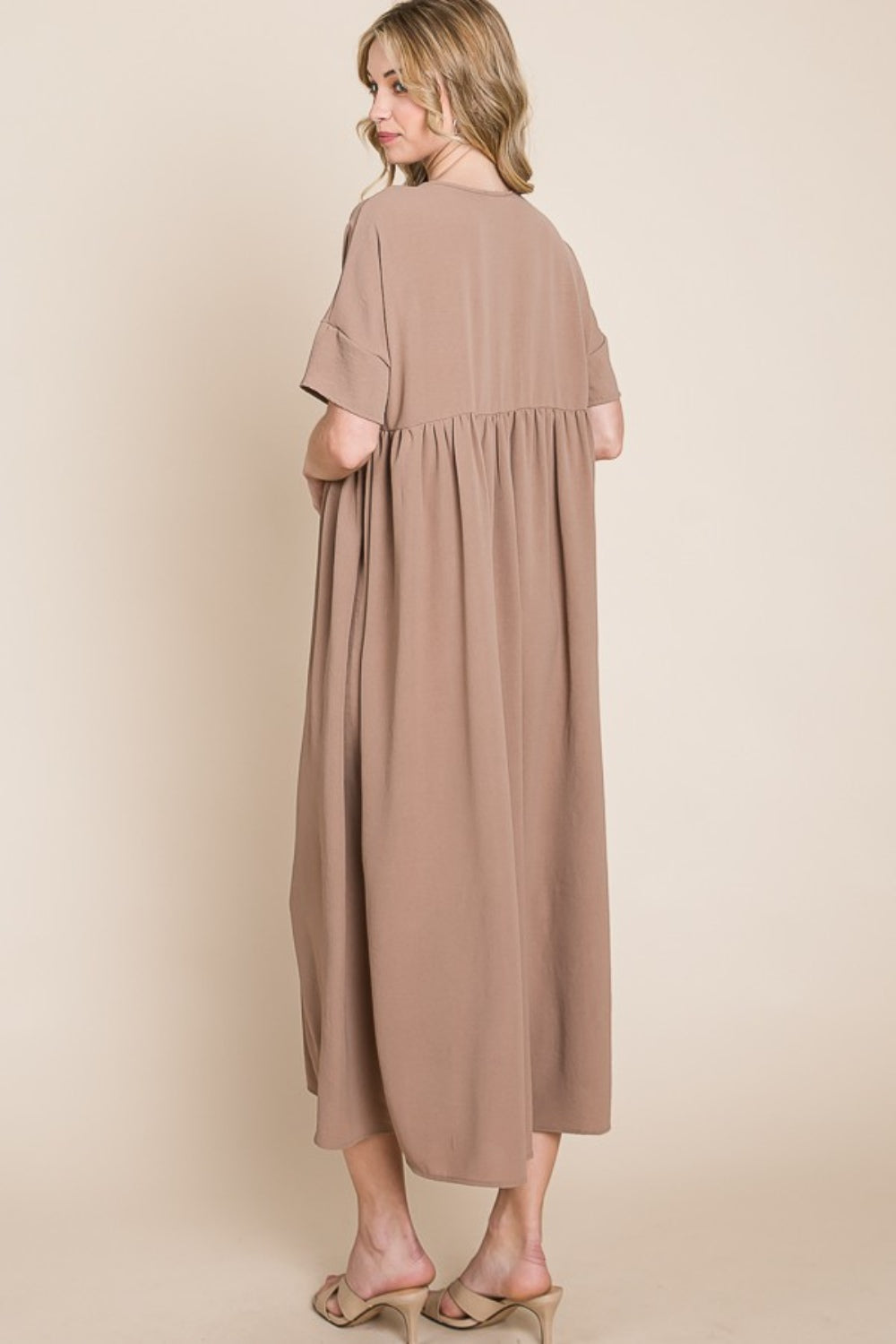 BOMBOM Round Neck Ruched Midi Dress - Tigbuls Variety Fashion